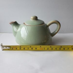 PIER 1 Teapot Stoneware Green Glaze without Stackable Cup.